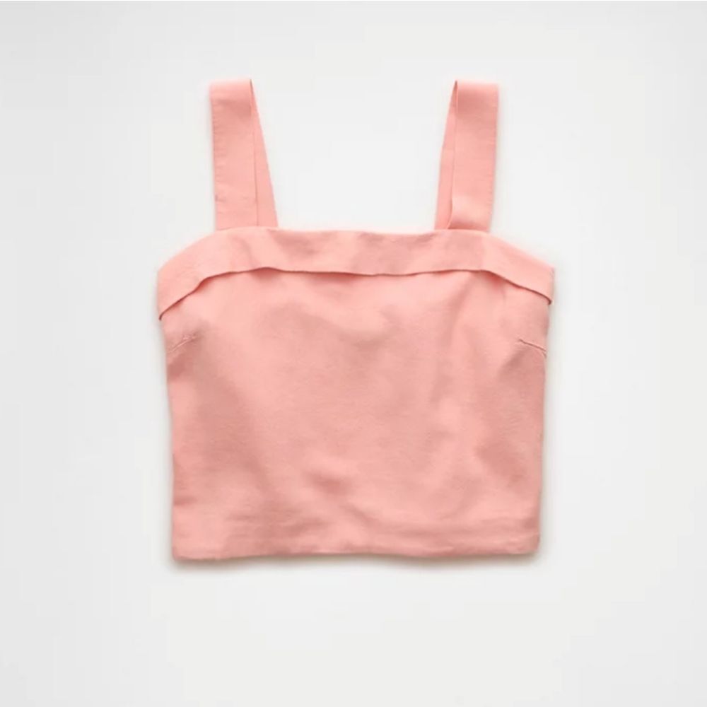 American Eagle Outfitters Cropped Linen-Blend Tank Top In Peach Size Small